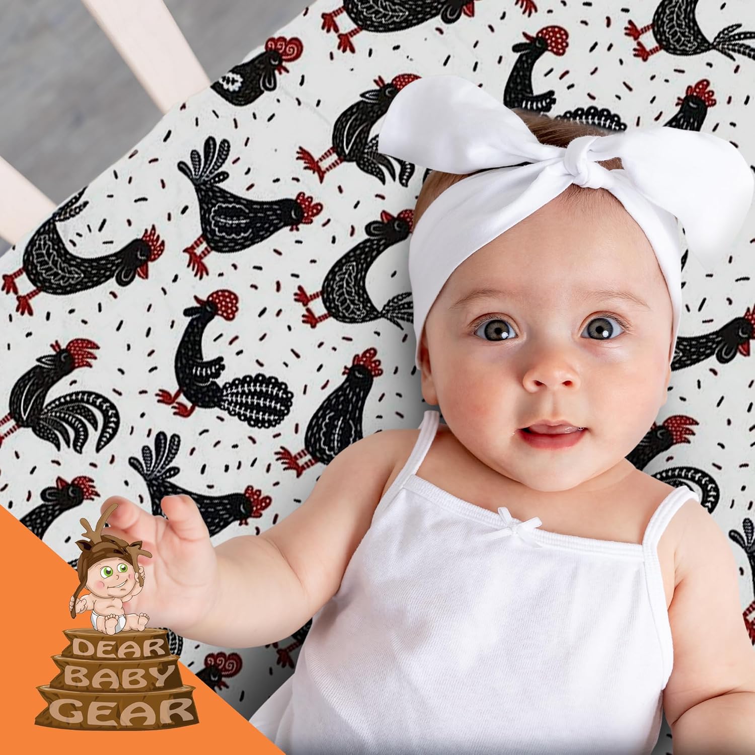Dear Baby Gear Farm Deluxe Baby Blanket - Black and Red Chickens