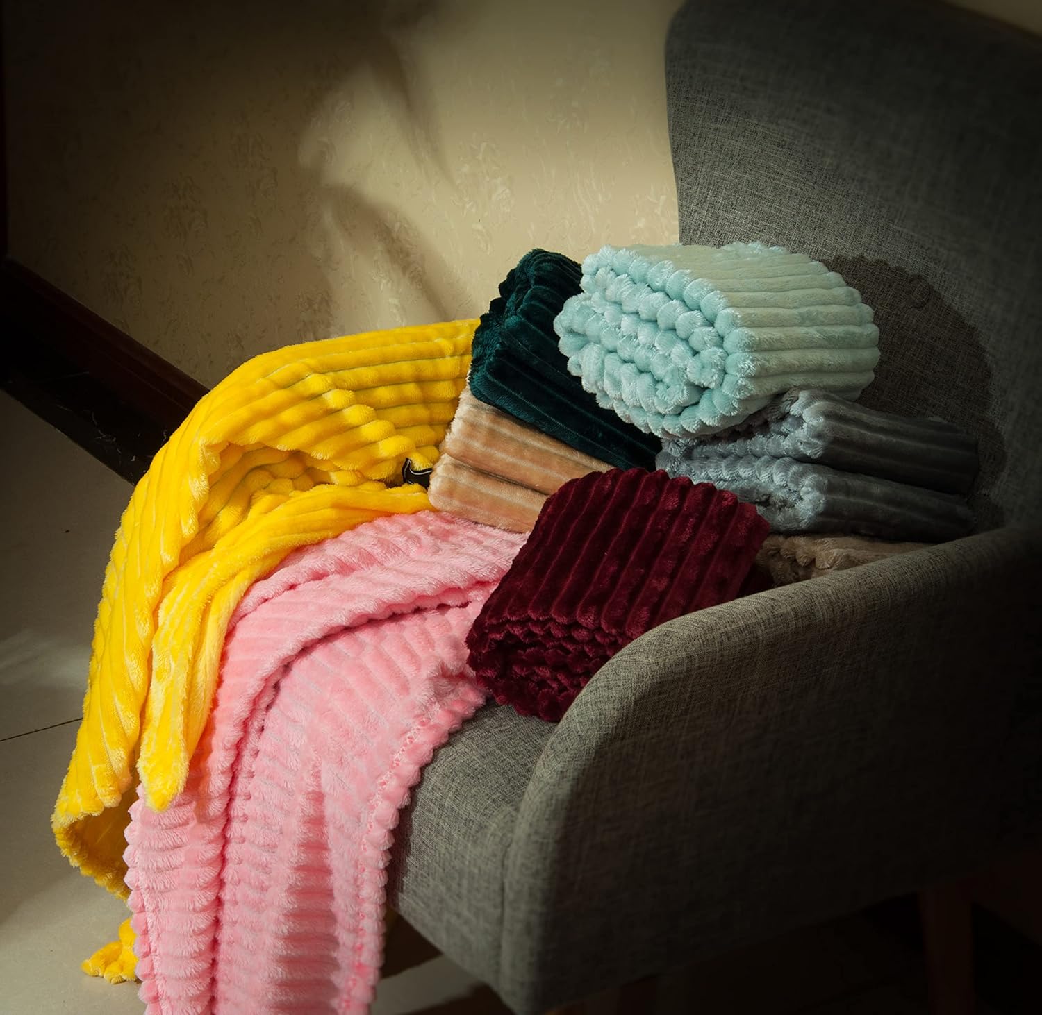 NTBAY Flannel Fuzzy Toddler Blanket Reversible Stripes Design 30 x 40 Inches Yellow