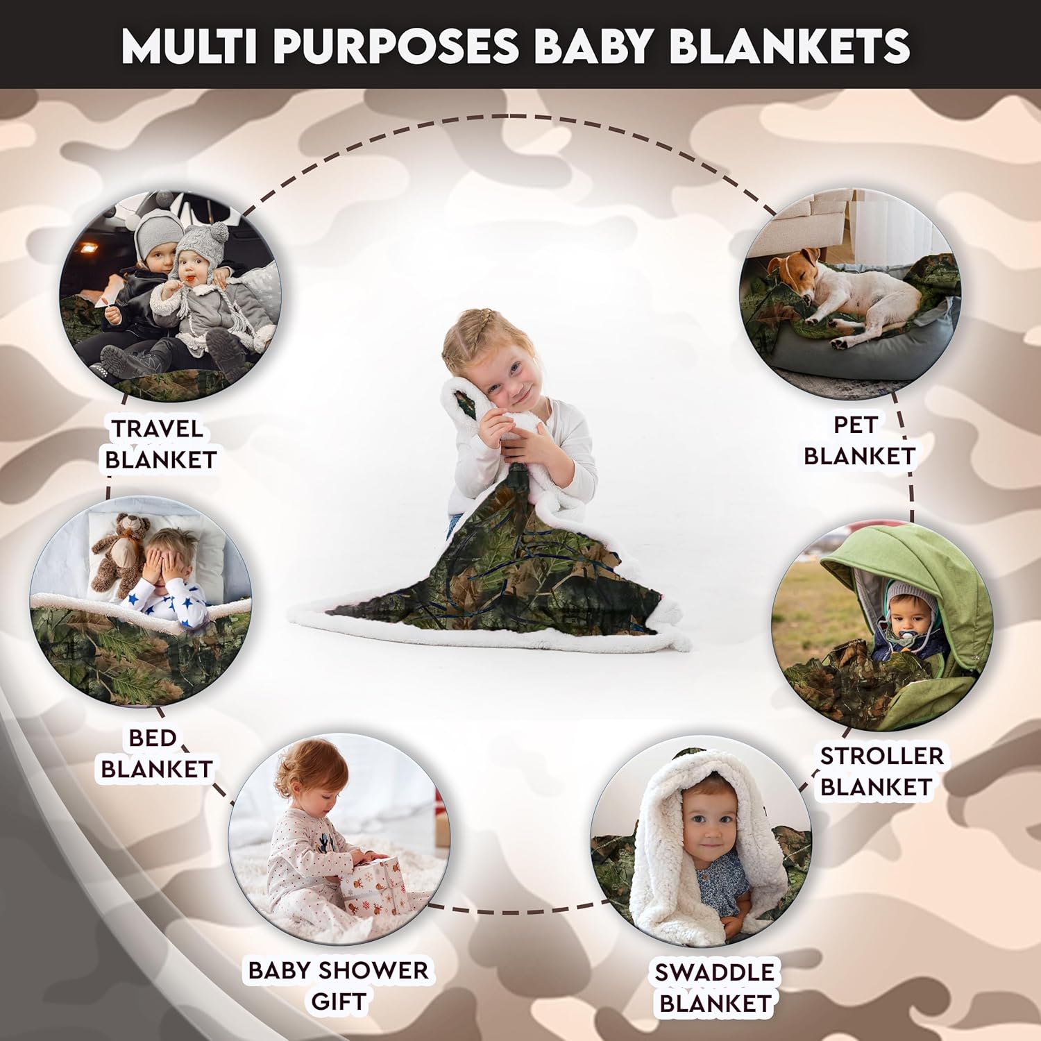 TrailCrest Baby Camo Swaddle Blanket with Sherpa Lining 1