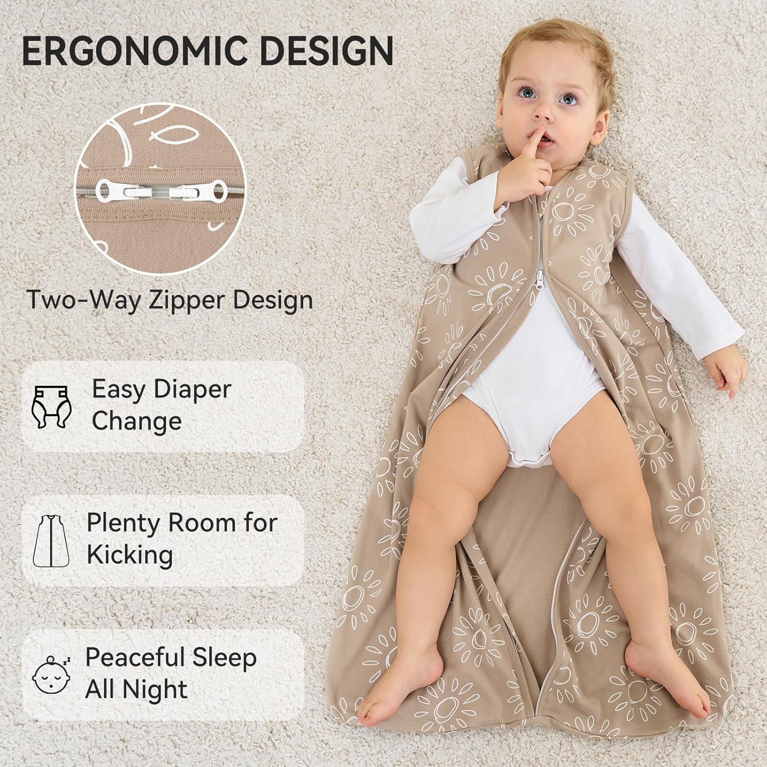 FILLEEP 6-12 Months Baby Sleep Sack 3 Pack 100 Cotton