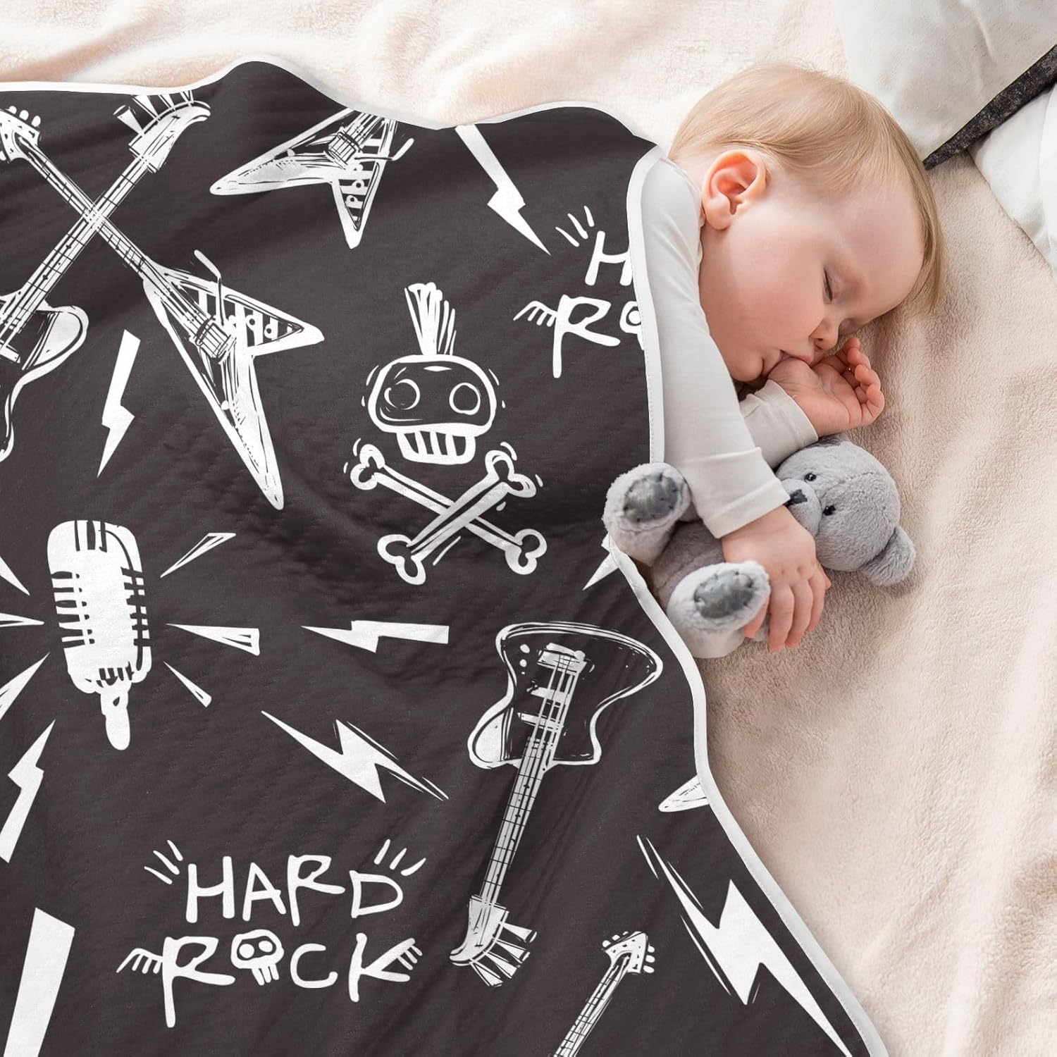 Pigsaly Rock Roll Lightnings Skull Baby Blanket 30x40in