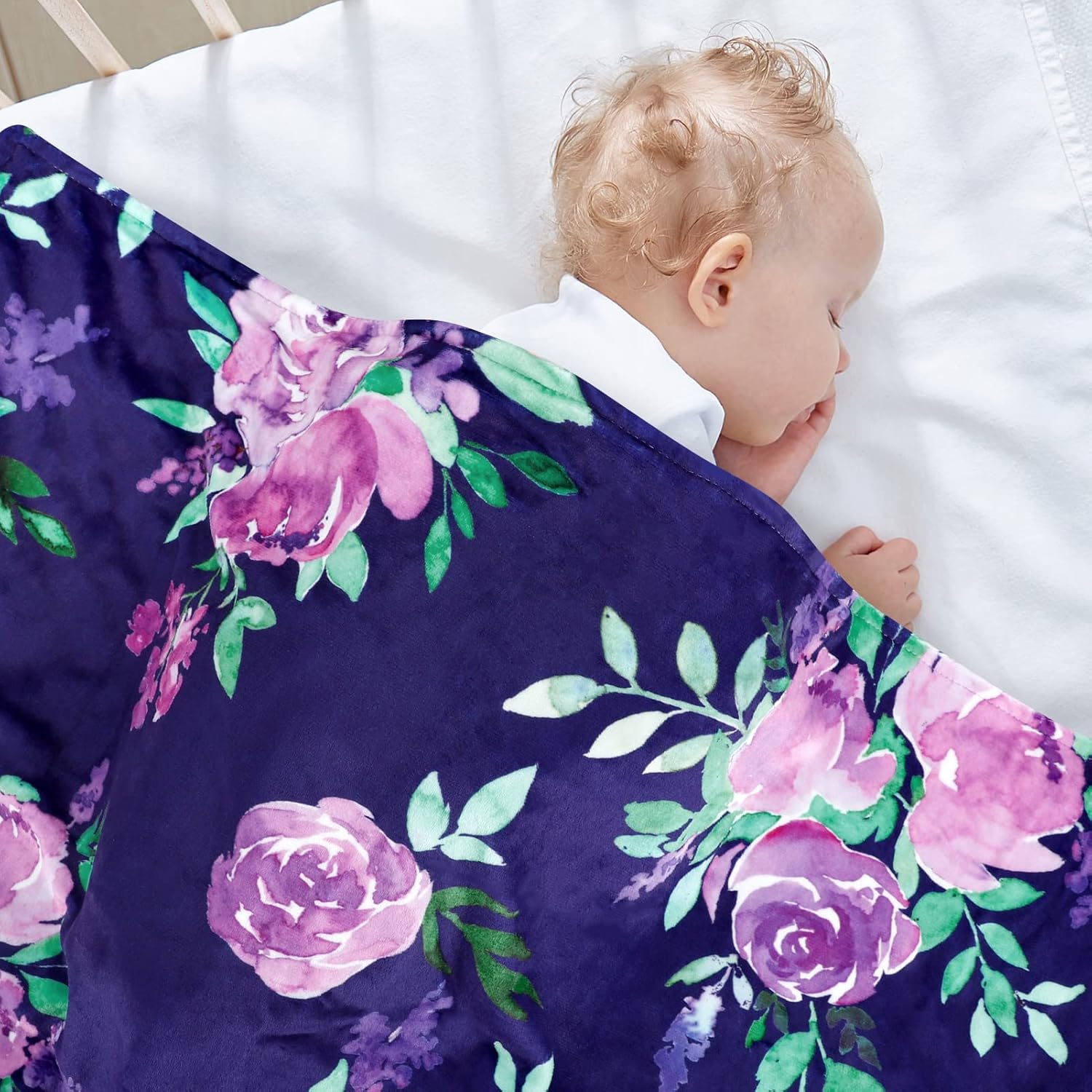TANOFAR Minky Baby Blanket with Dotted Backing Purple Floral 30x40 Inch 1