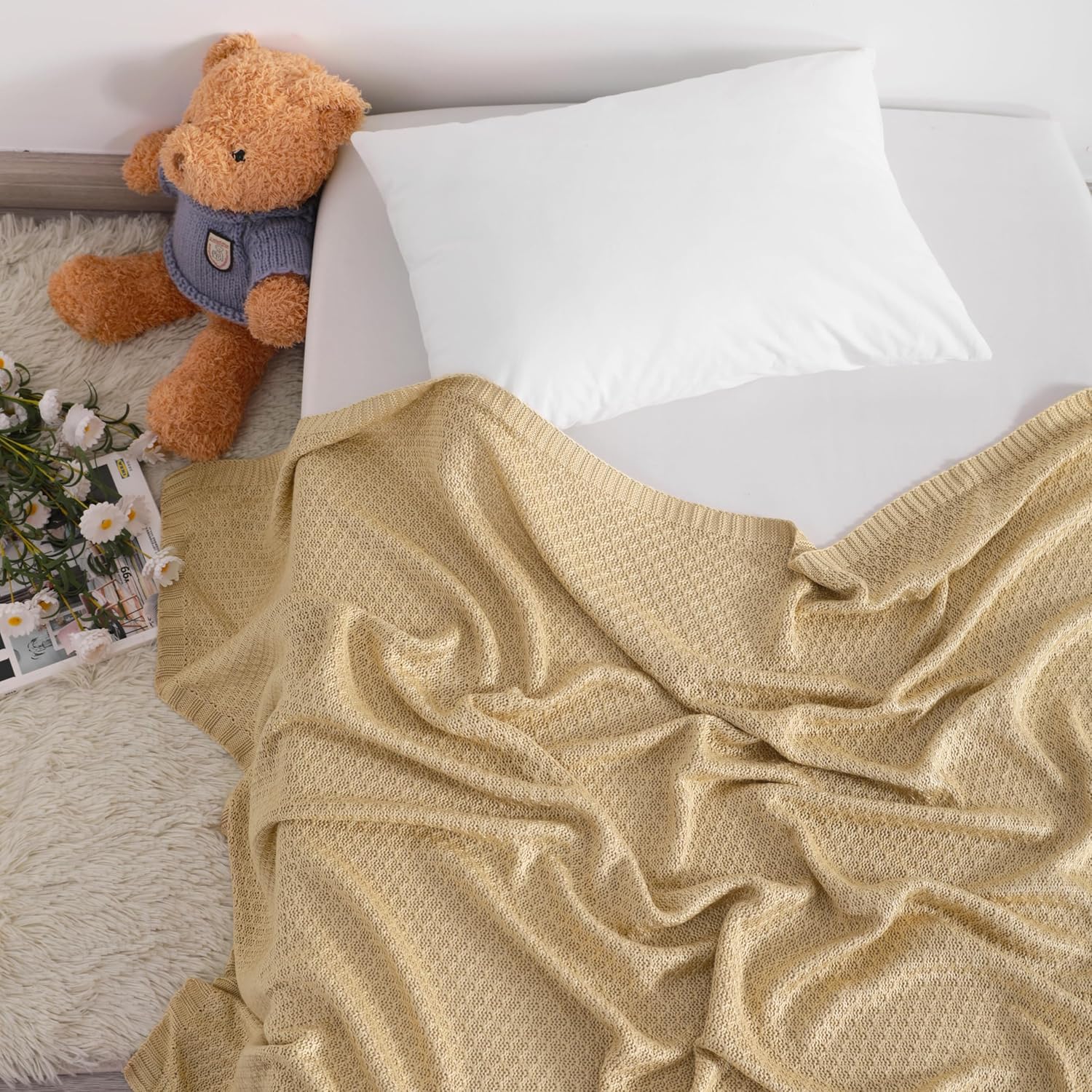 NTBAY Bamboo-Derived Rayon Toddler Blanket - Khaki 30x40 Inches