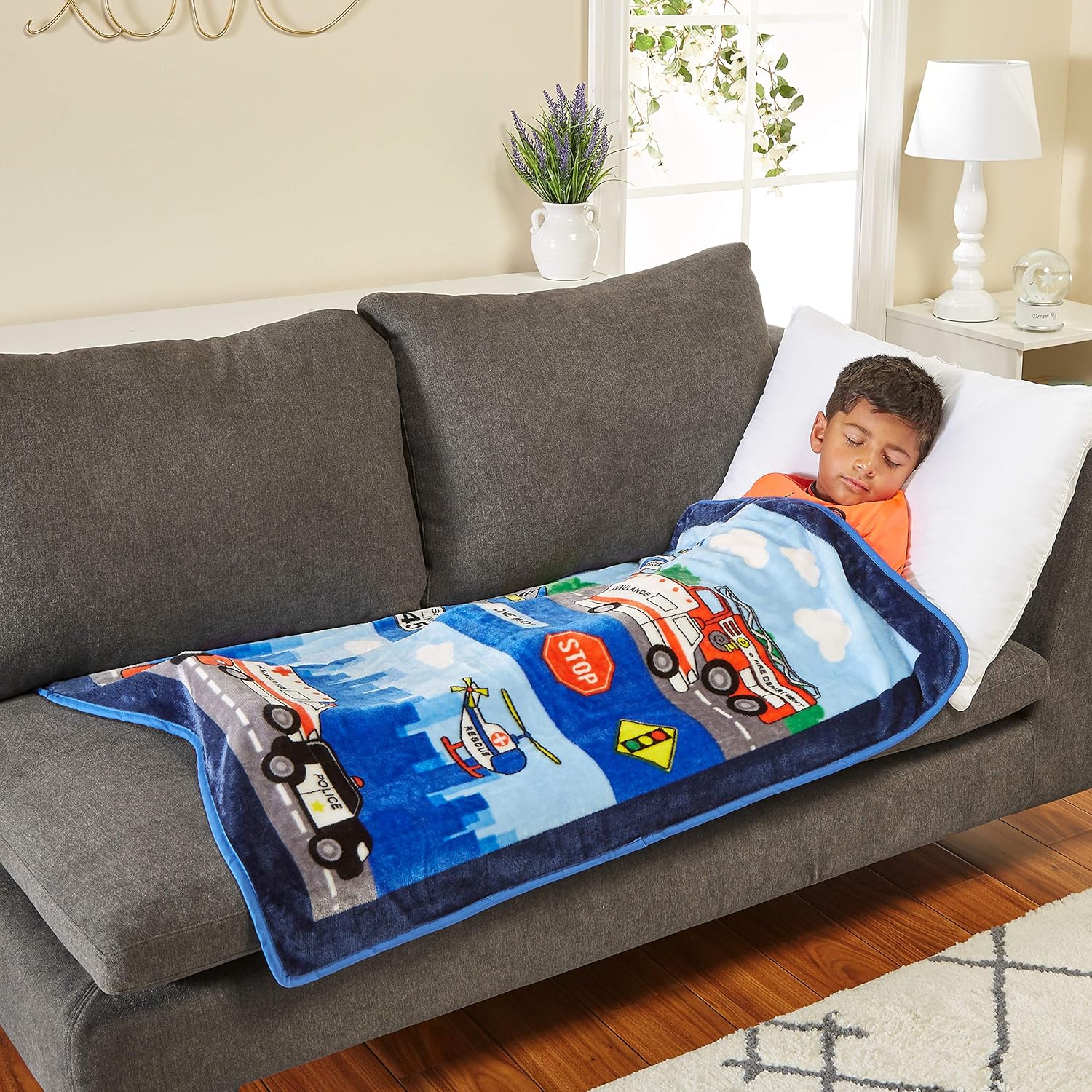 EVERYDAY KIDS Toddler Throw Blanket - Fire and Police Rescue Design