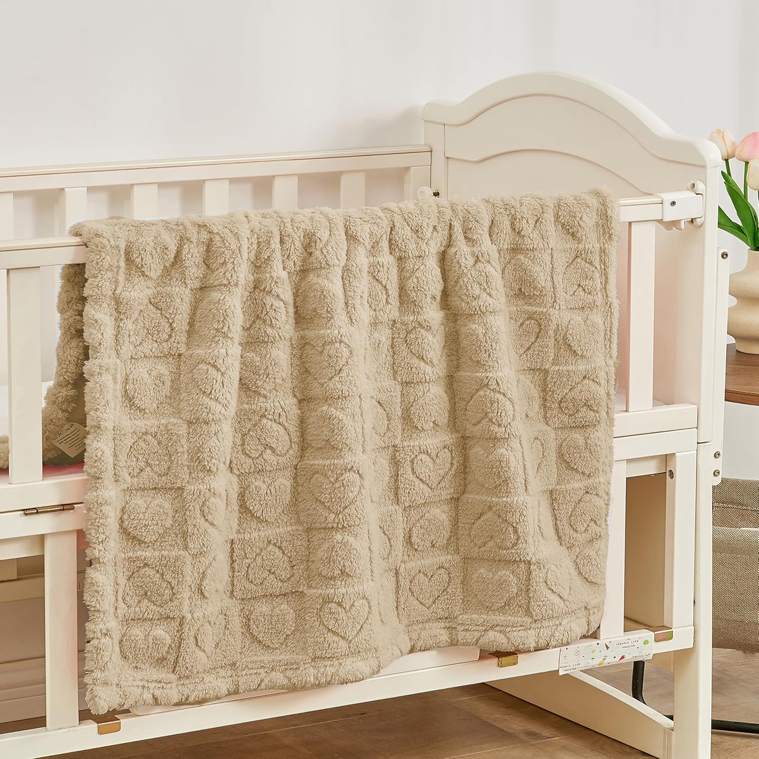 Yurhap Heart Checkered Fleece Baby Blanket 30x40 Khaki