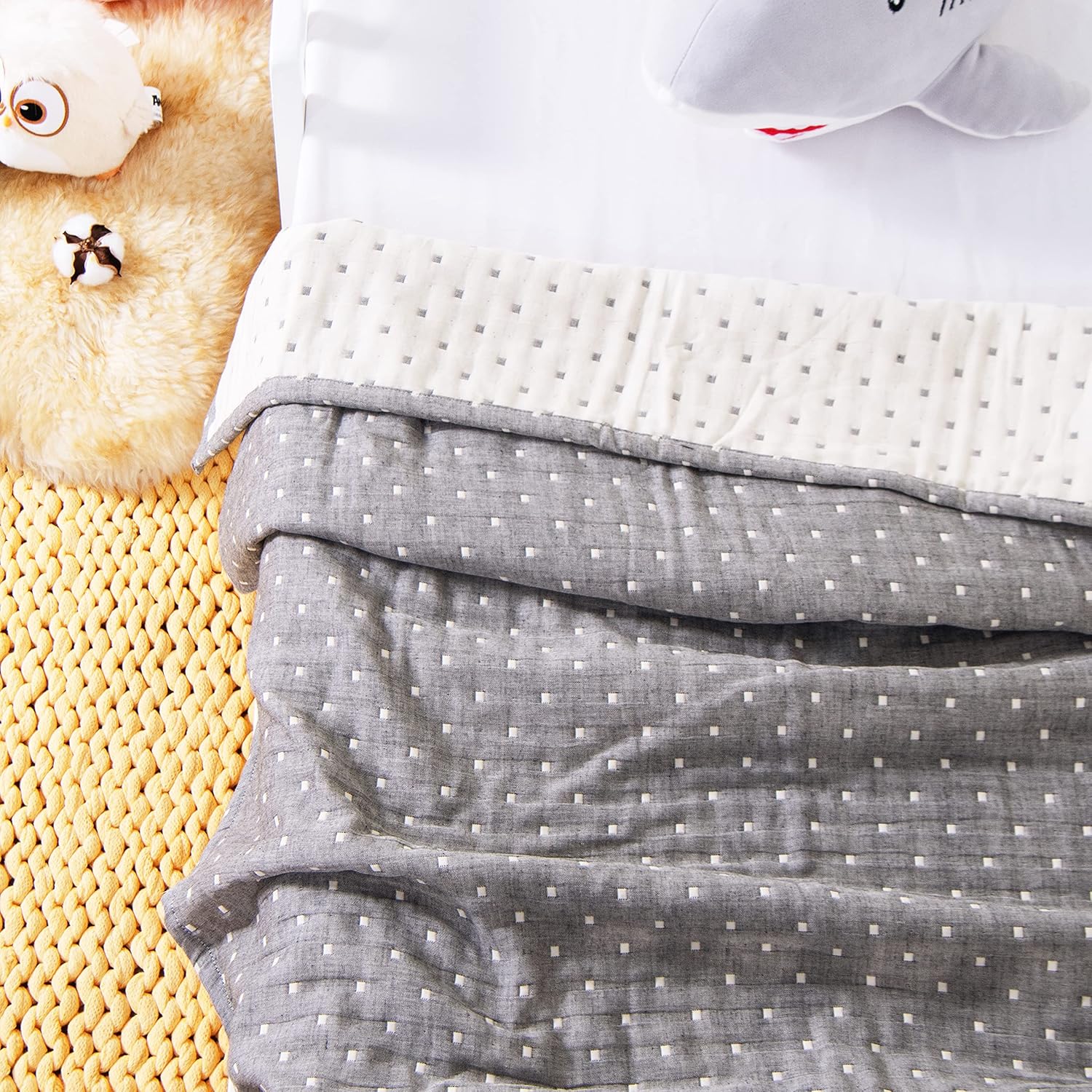 NTBAY 3 Layer Toddler Blanket Grey Dot Design