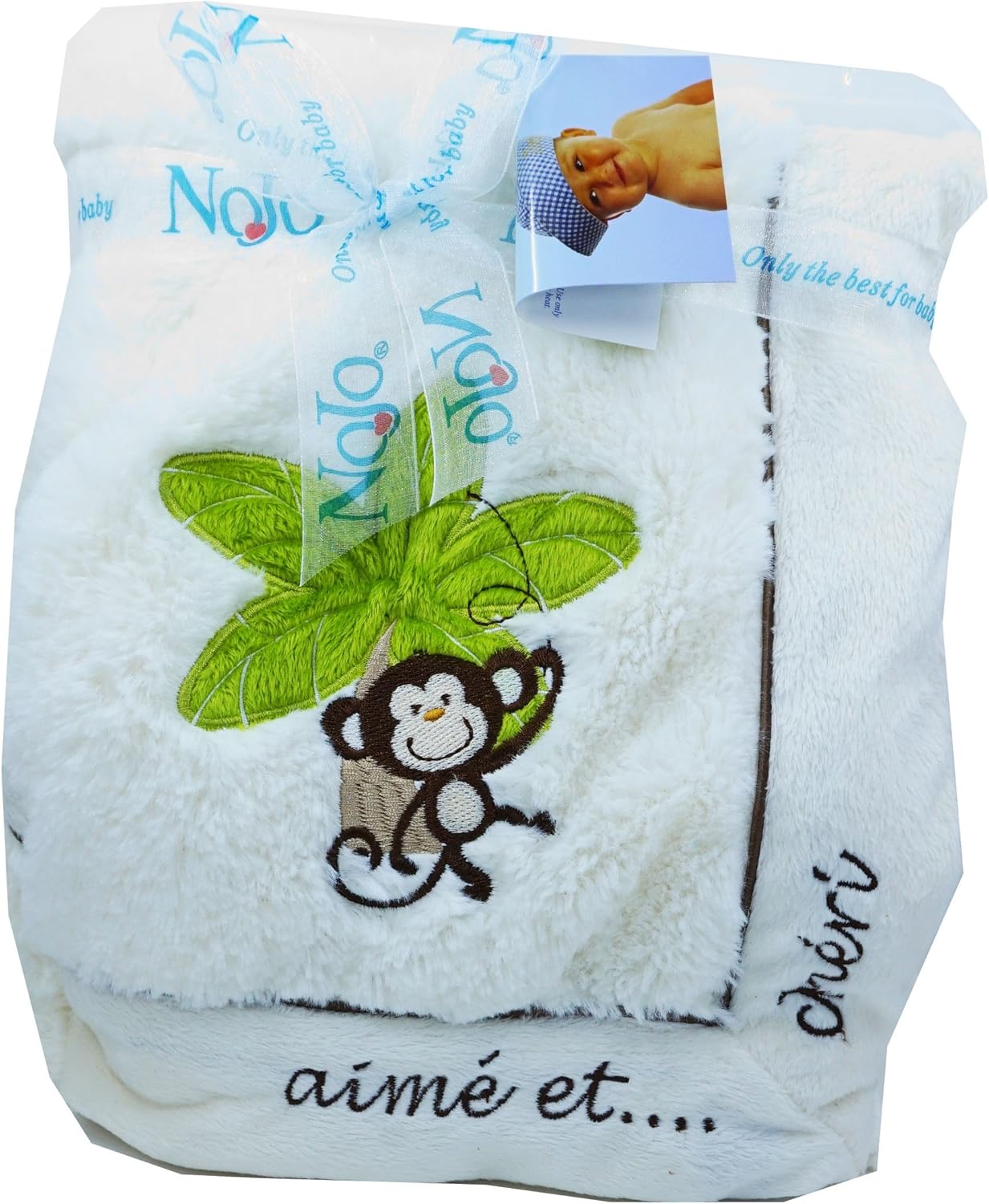 NoJo Plush Applique Newborn Receiving Blanket - Monkey Ivory