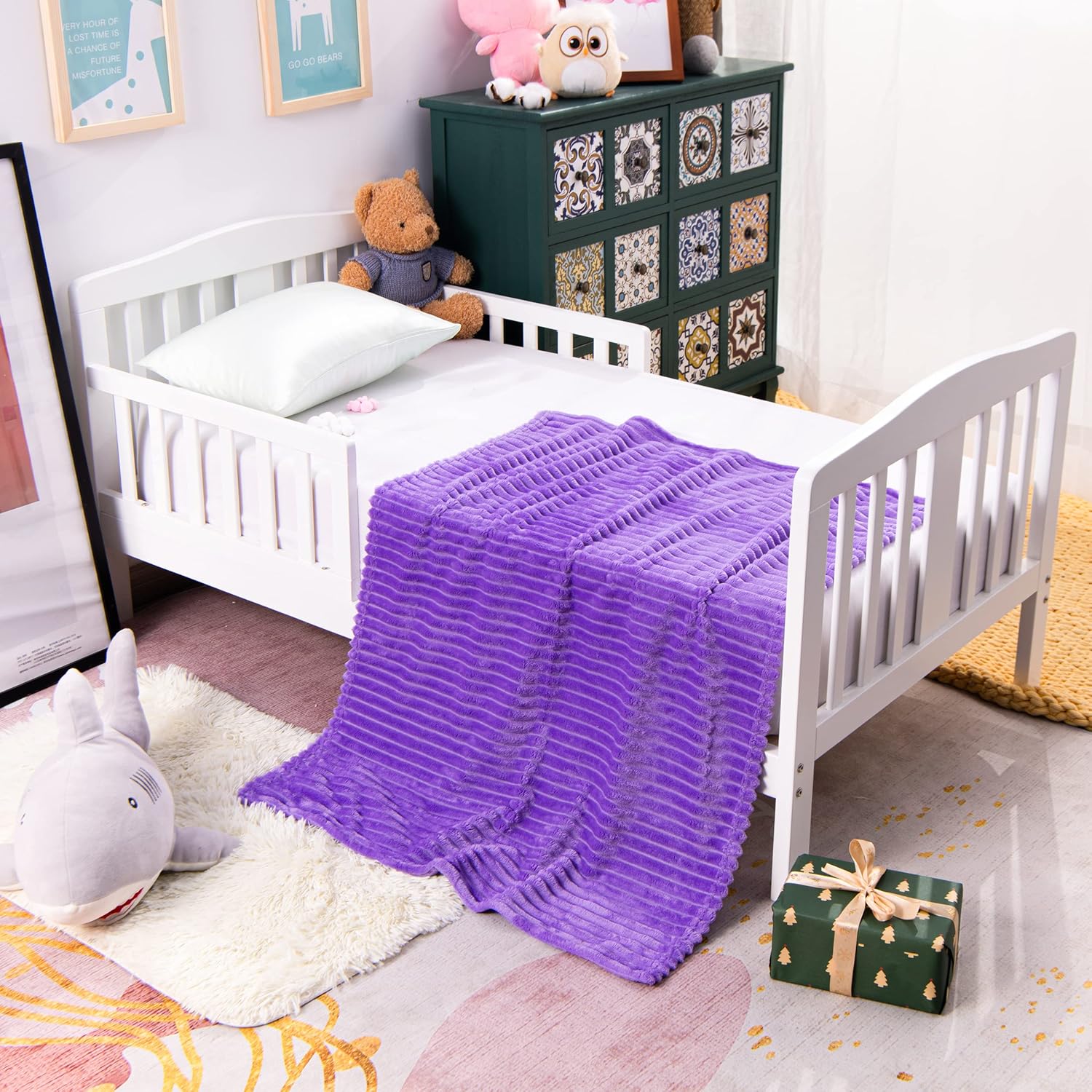 NTBAY Plush Flannel Baby Blanket with Stripe Pattern 30x40 Inches Purple