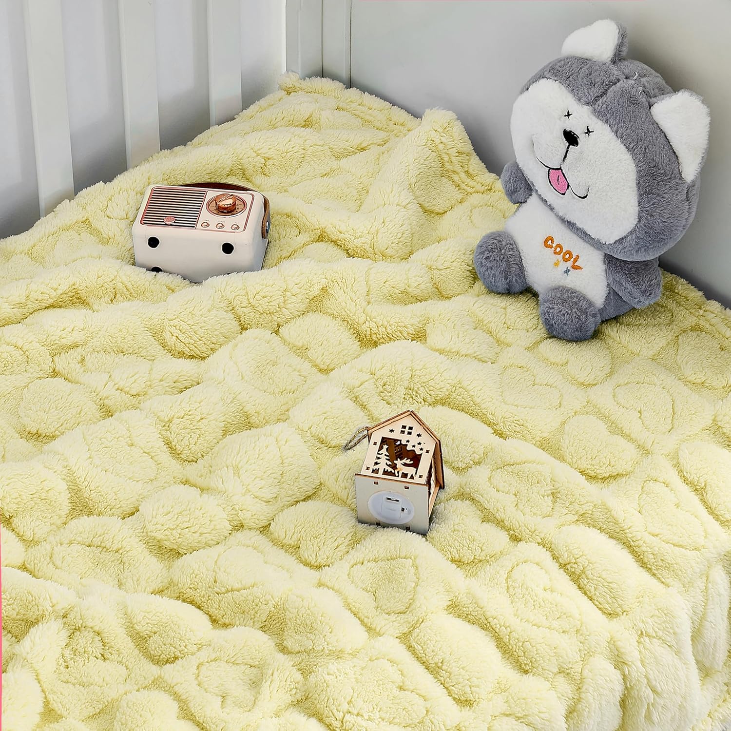 Yurhap Fleece Heart Checkered Baby Blanket 3040 Yellow