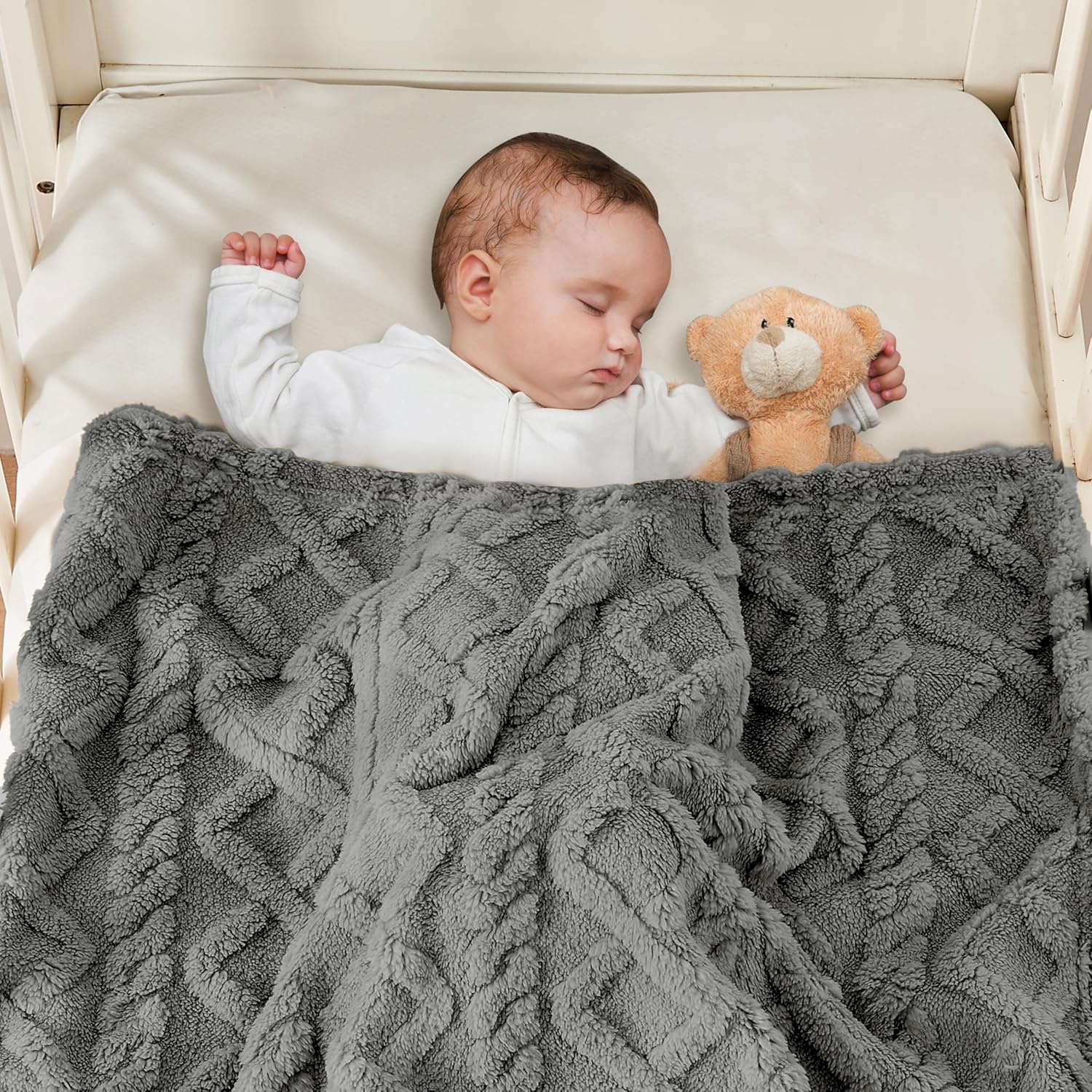 Sherpa Fleece Baby Blanket Cozy 30x40 Grey