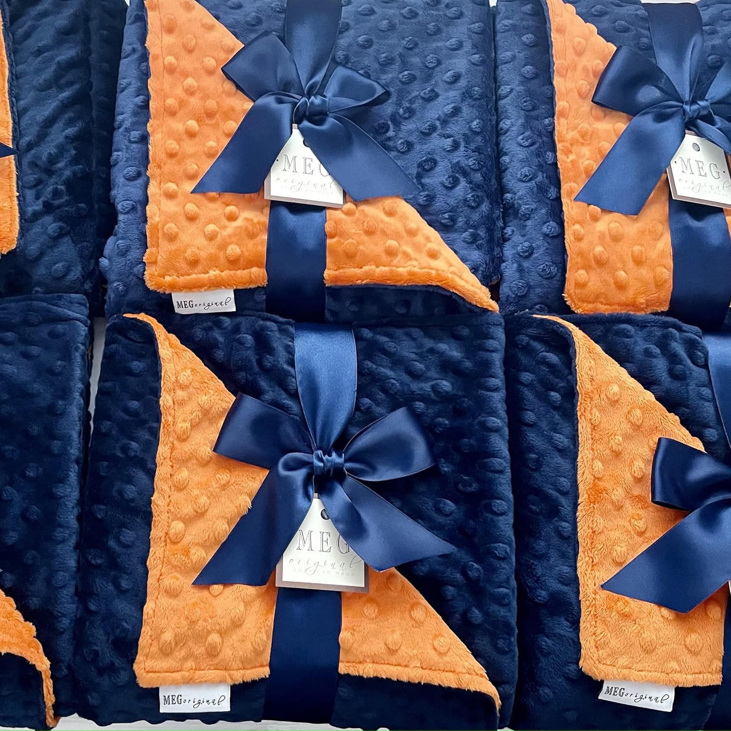 MEG ORIGINAL Minky Dot Baby Blanket Navy Blue Orange