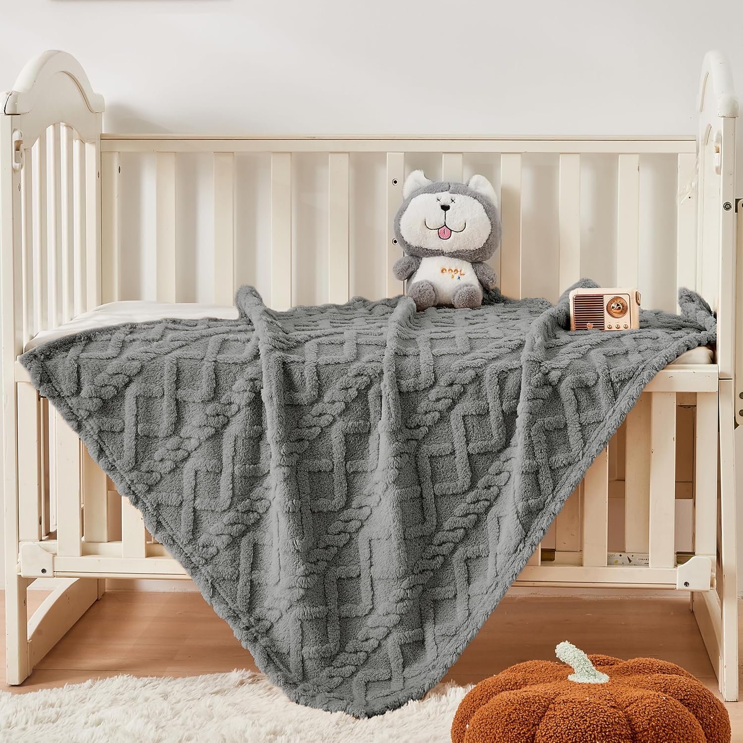 Sherpa Fleece Baby Blanket Cozy 30x40 Grey