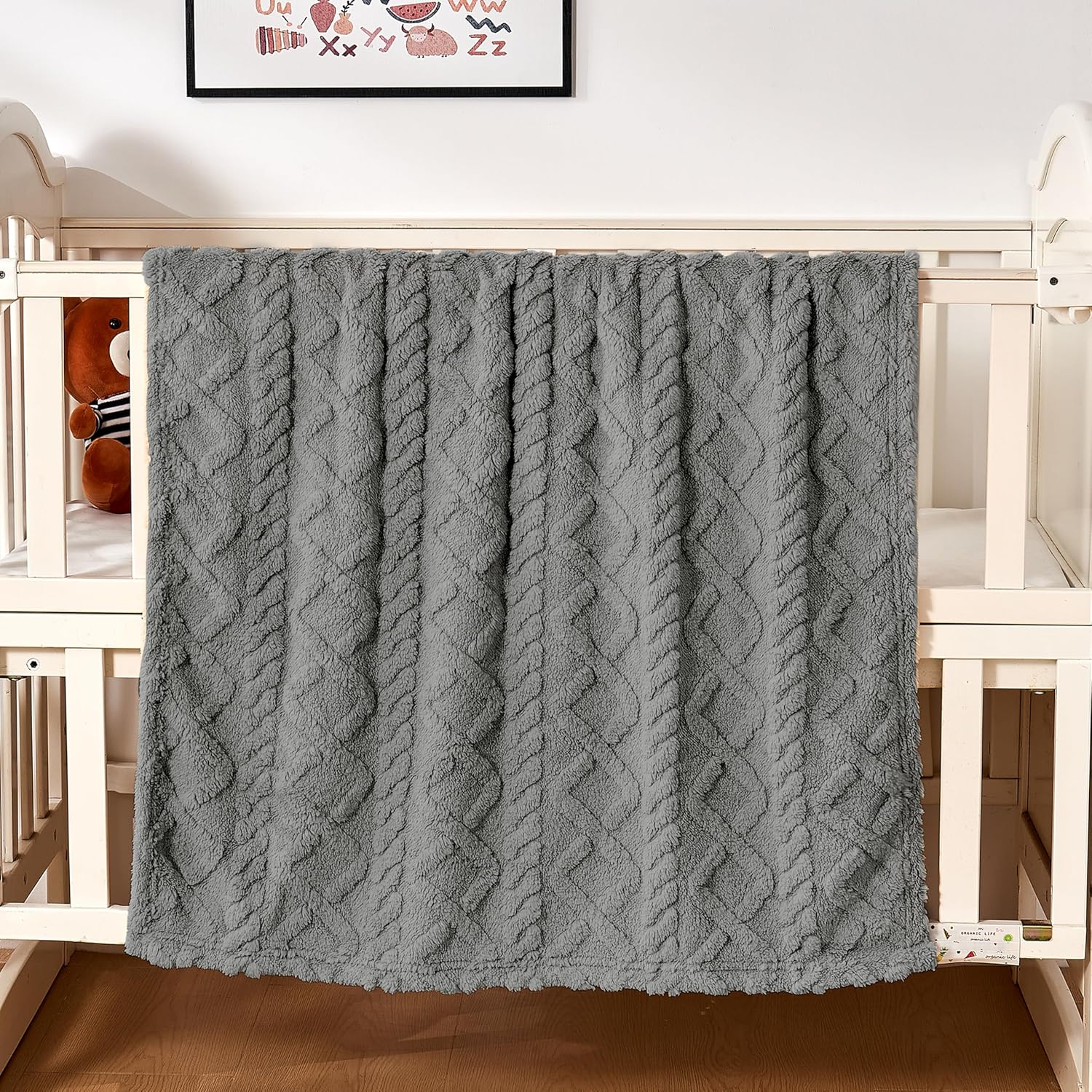 Sherpa Fleece Baby Blanket Cozy 30x40 Grey