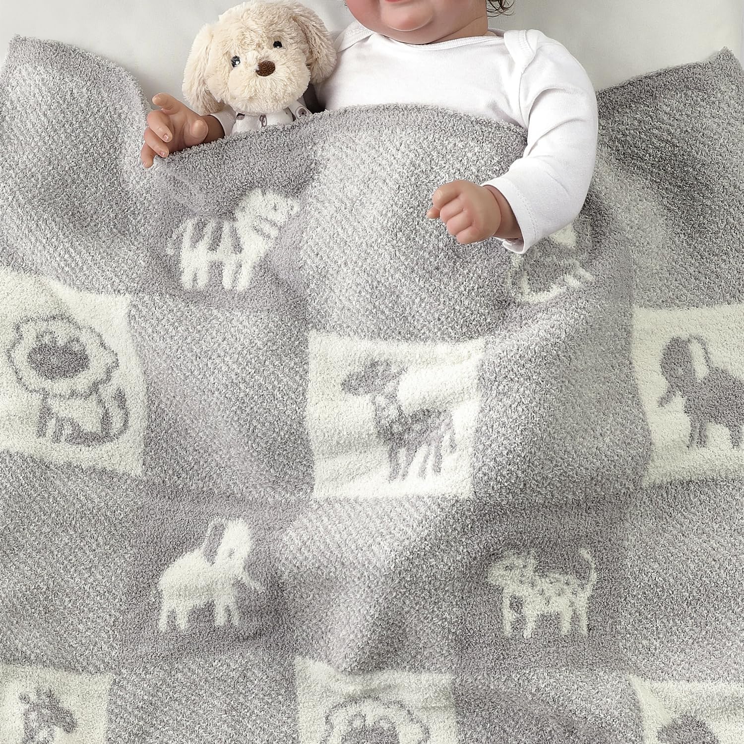 CREVENT 30X40 Chenille Baby Blanket for Baby and Pet Animal Grey 75X100cm