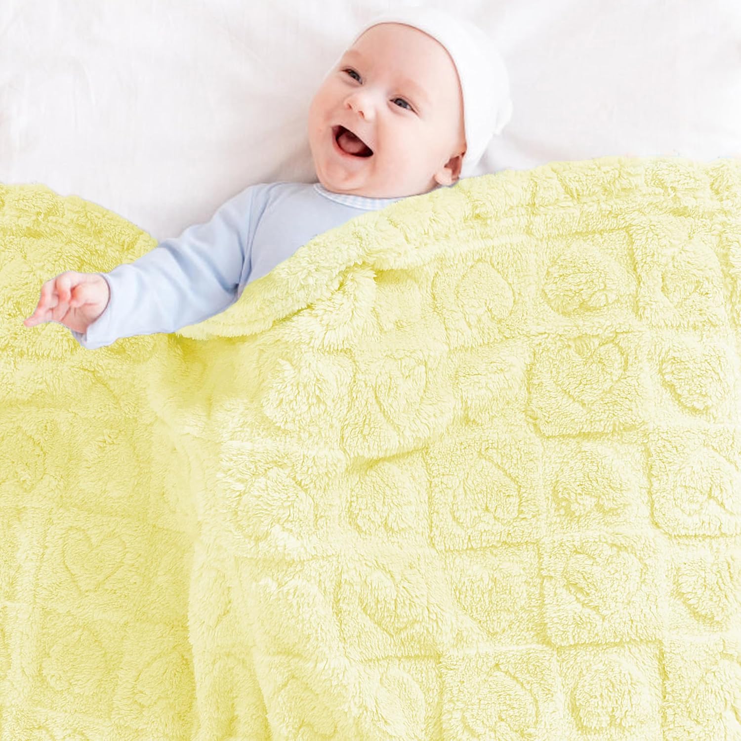 Yurhap Fleece Heart Checkered Baby Blanket 3040 Yellow