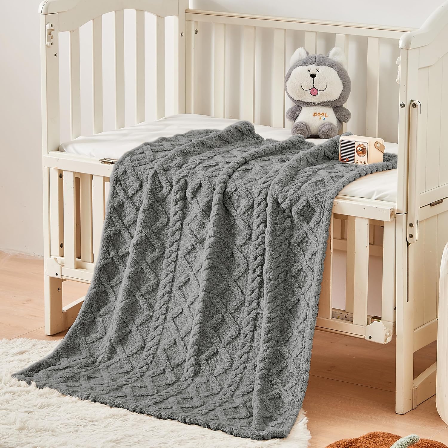 Sherpa Fleece Baby Blanket Cozy 30x40 Grey