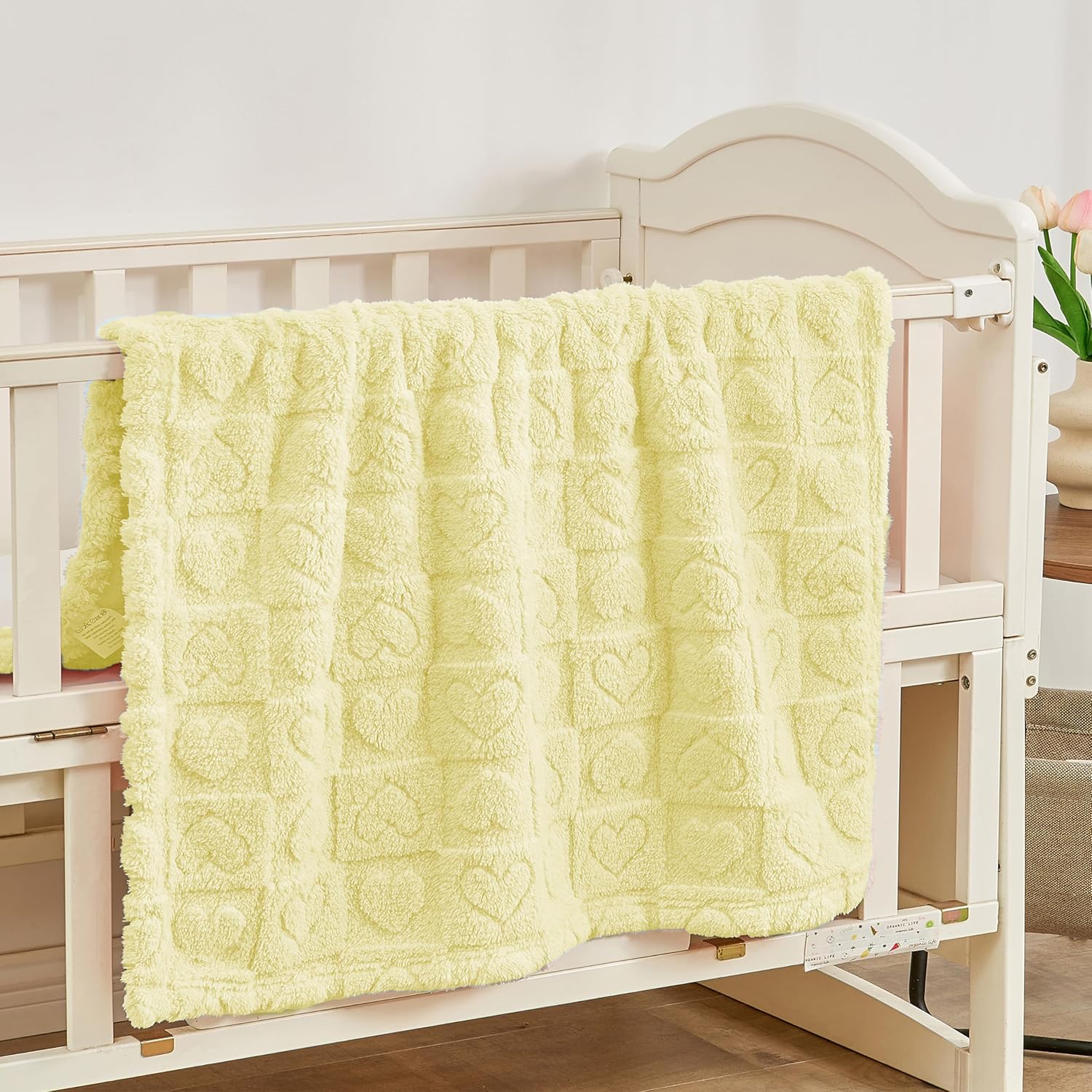Yurhap Fleece Heart Checkered Baby Blanket 3040 Yellow