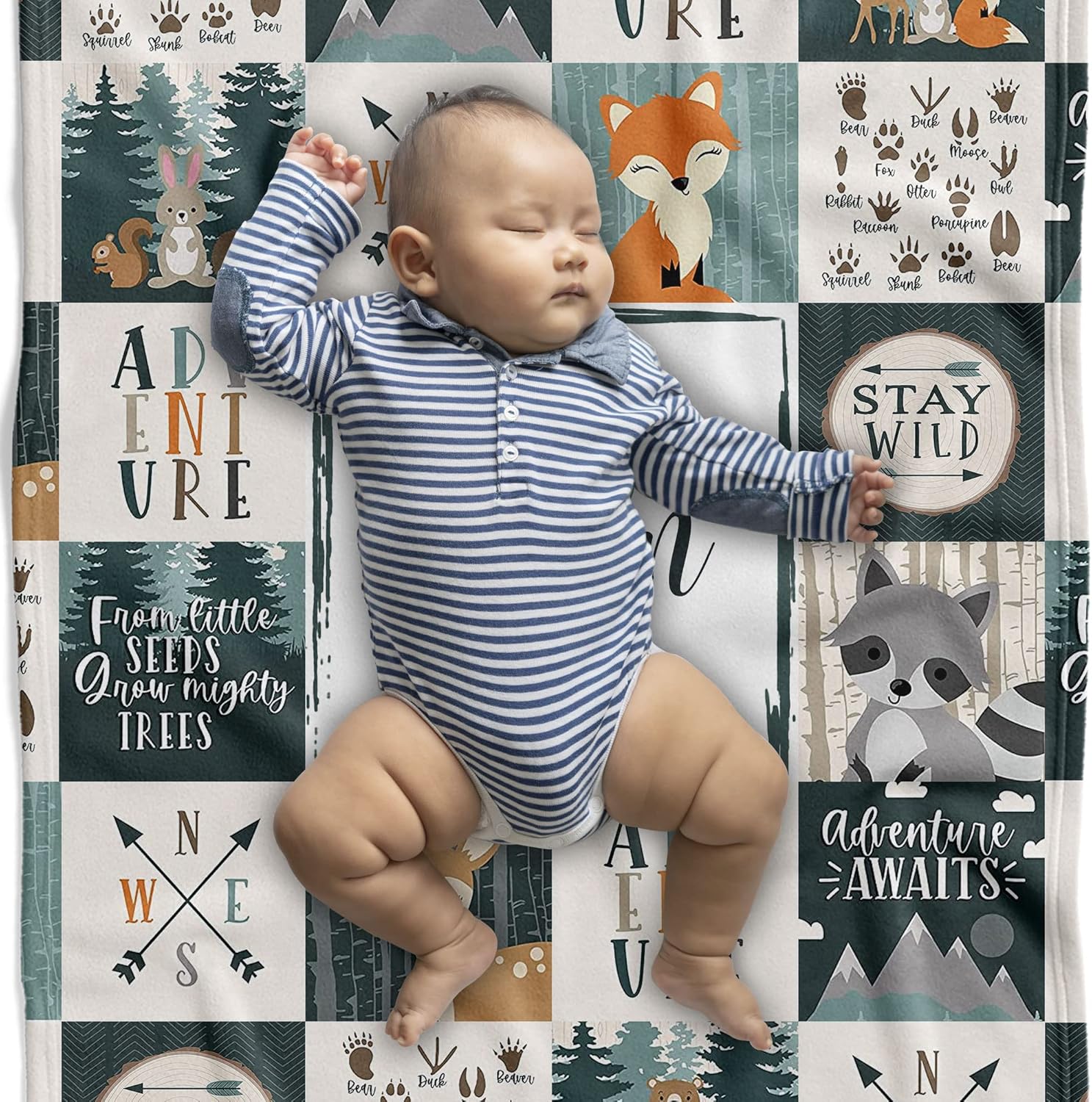 Personalized Woodland Baby Blanket for Boys with Name 1