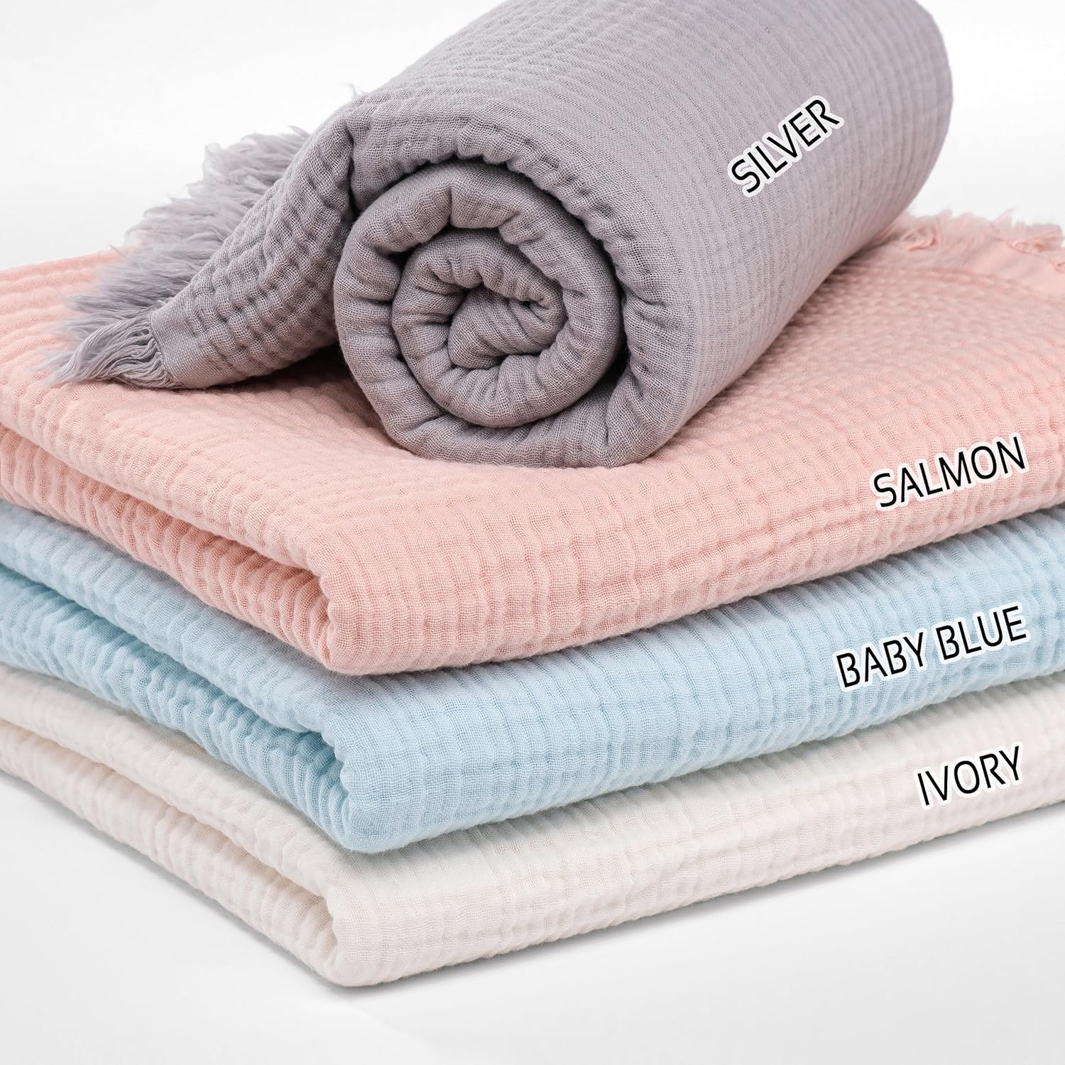 Personalized Muslin Baby Blanket with Boy Girl Name Embroidery