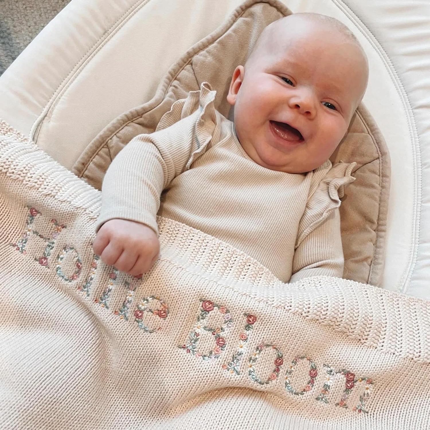 Personalized Baby Blanket with Name 40x30 Inch Chunky Knit