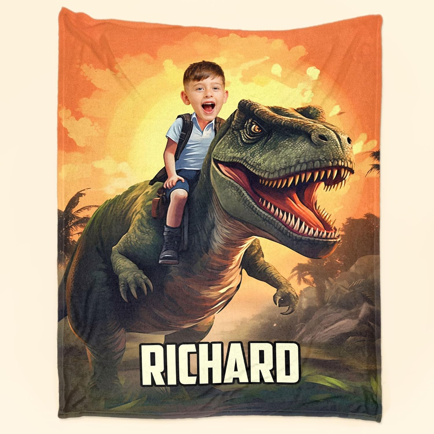 Personalized Photo Blanket with Dinosaur Design