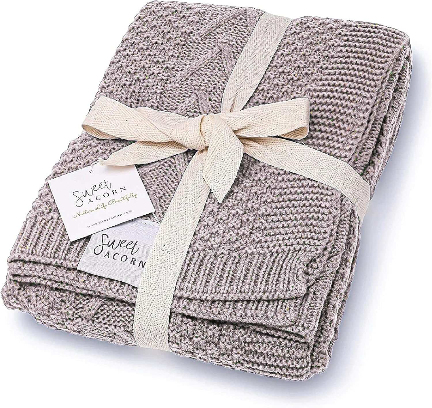 Sweet Acorn Knit Cable Blanket - Organic Cotton Fog Grey