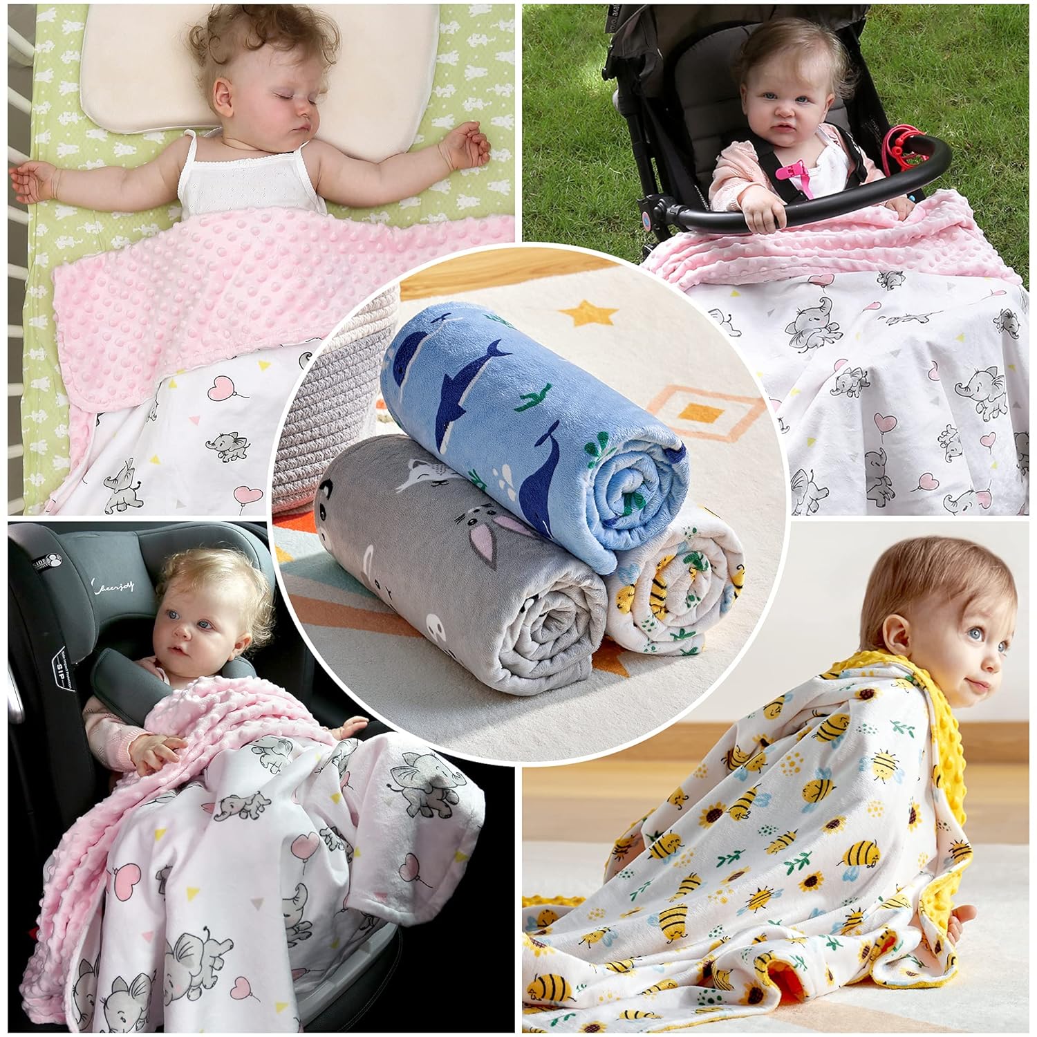 DaysU Silky Micro Plush Baby Blanket with Yellow Bee Print