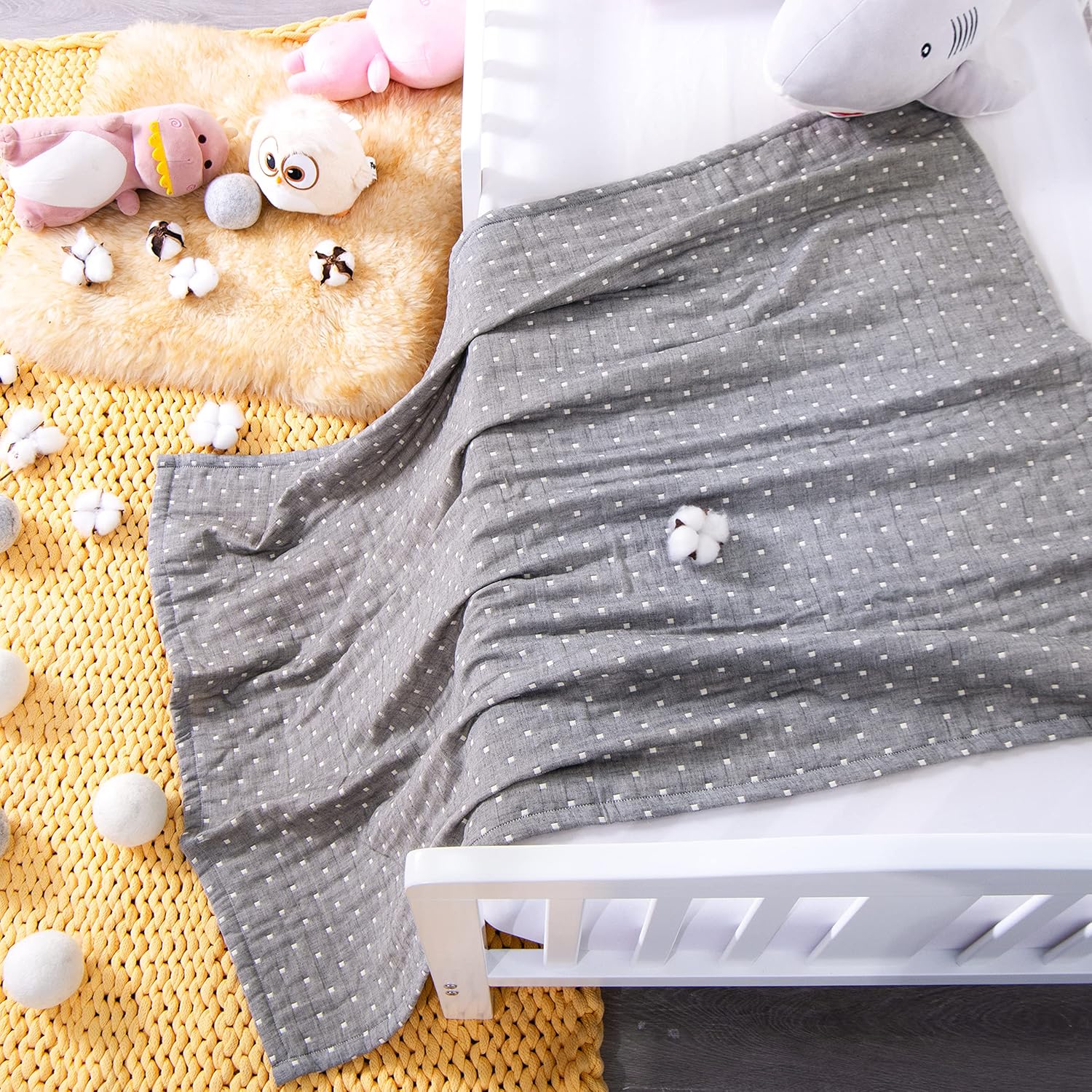 NTBAY 3 Layer Toddler Blanket Grey Dot Design