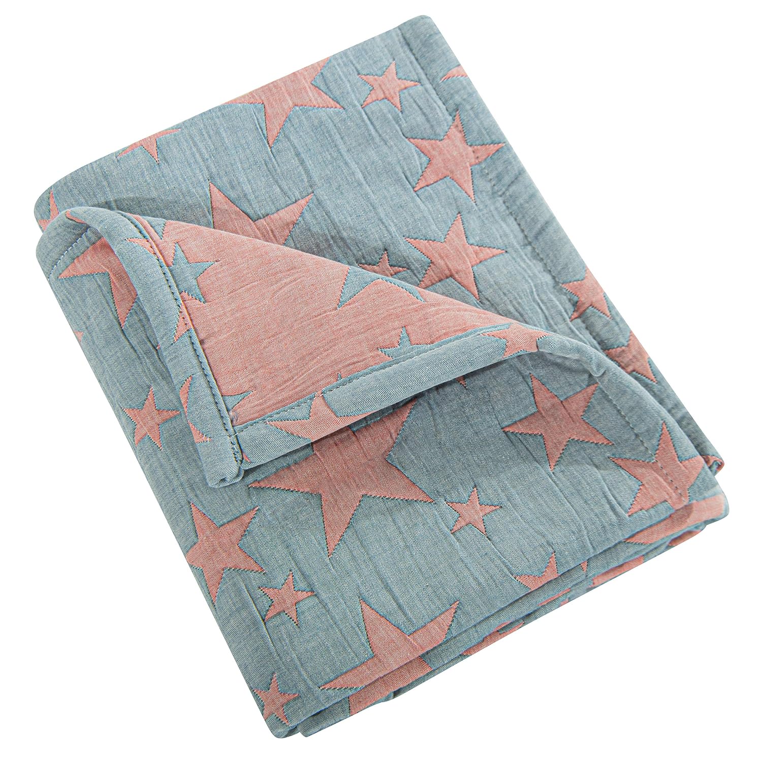 NTBAY 3 Layer Toddler Blanket - Red Blue Star Design